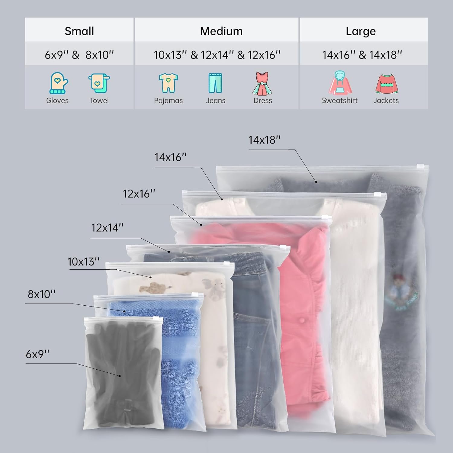 14x18 Inch Clothes Packaging Bags for Shipping, 50Pcs 2 Gallon Frosted Zipper Clothing Packaging Bags for small business, Clear Apparel Bag for Winter clothes, blankets, backpack | No Vent Holes - Image 4