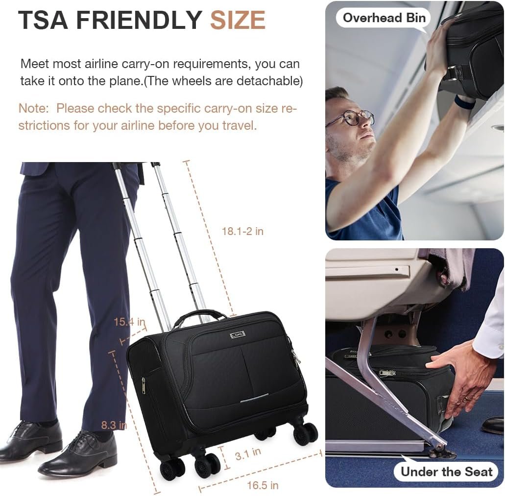 Lekebobor Rolling Laptop Bag With a Compact Combination Lock,Rolling Laptop Briefcase on Wheels for Women/Men Fits Up to 15.6Inch computer Bags Water Resistant for Work Travel and Business, Black - Image 5