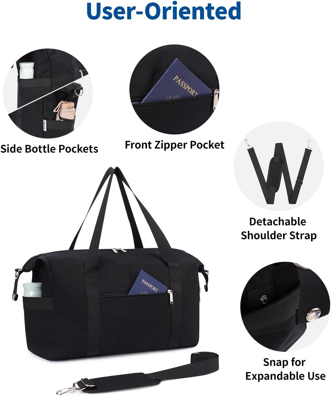 Narwey For Spirit Airlines Personal Item Bag 18x14x8 Foldable Duffle Bag for Travel Packable Duffel Bag for Traveling Carry on Bag for Airplanes Underseat with Wet Pocket for Women and Men (Black) - Image 6