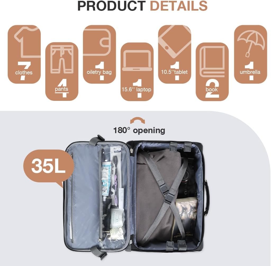 Lekebobor Rolling Laptop Bag With a Compact Combination Lock,Rolling Laptop Briefcase on Wheels for Women/Men Fits Up to 15.6Inch computer Bags Water Resistant for Work Travel and Business, Black - Image 4