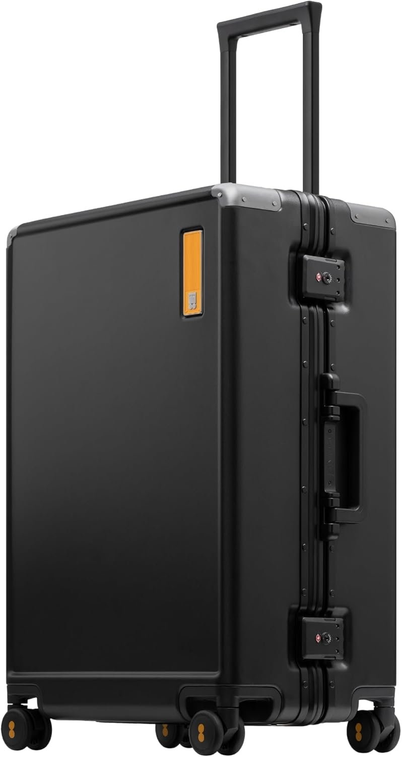 LEVEL8 Zipperless Checked Luggage with Aluminum Frame, Upgraded Medium Hardside Suitcase with Spinner Wheels, Metal Travel Luggage with Double Tsa Locks, 24 Inch, Black - Image 2