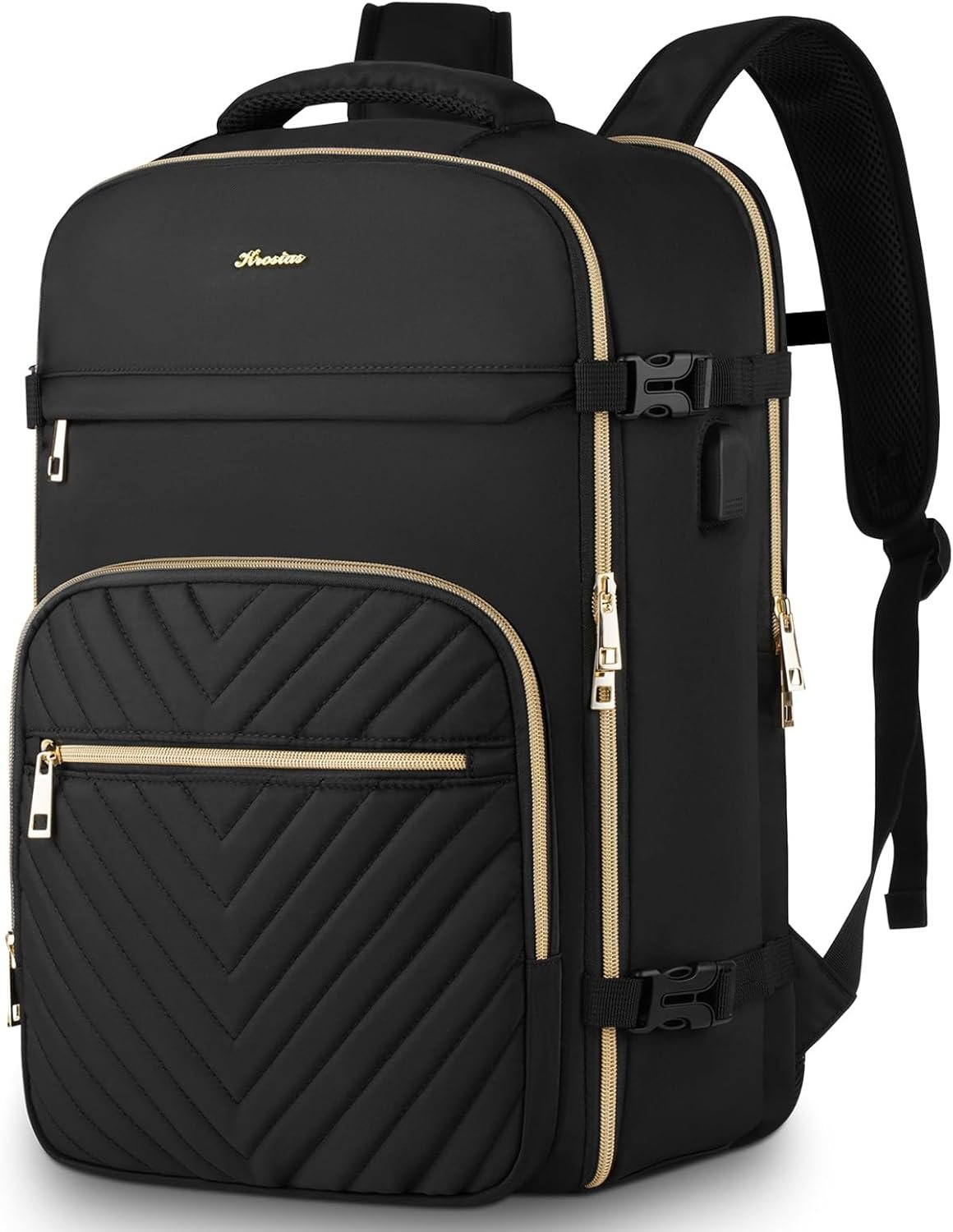 Travel Backpack for Women, Carry On Backpack for Airplanes Flight Approved, Waterproof Large Weekender Overnight Bag Fit 17 Inch Laptop with USB Charging Port, Black - Image 2