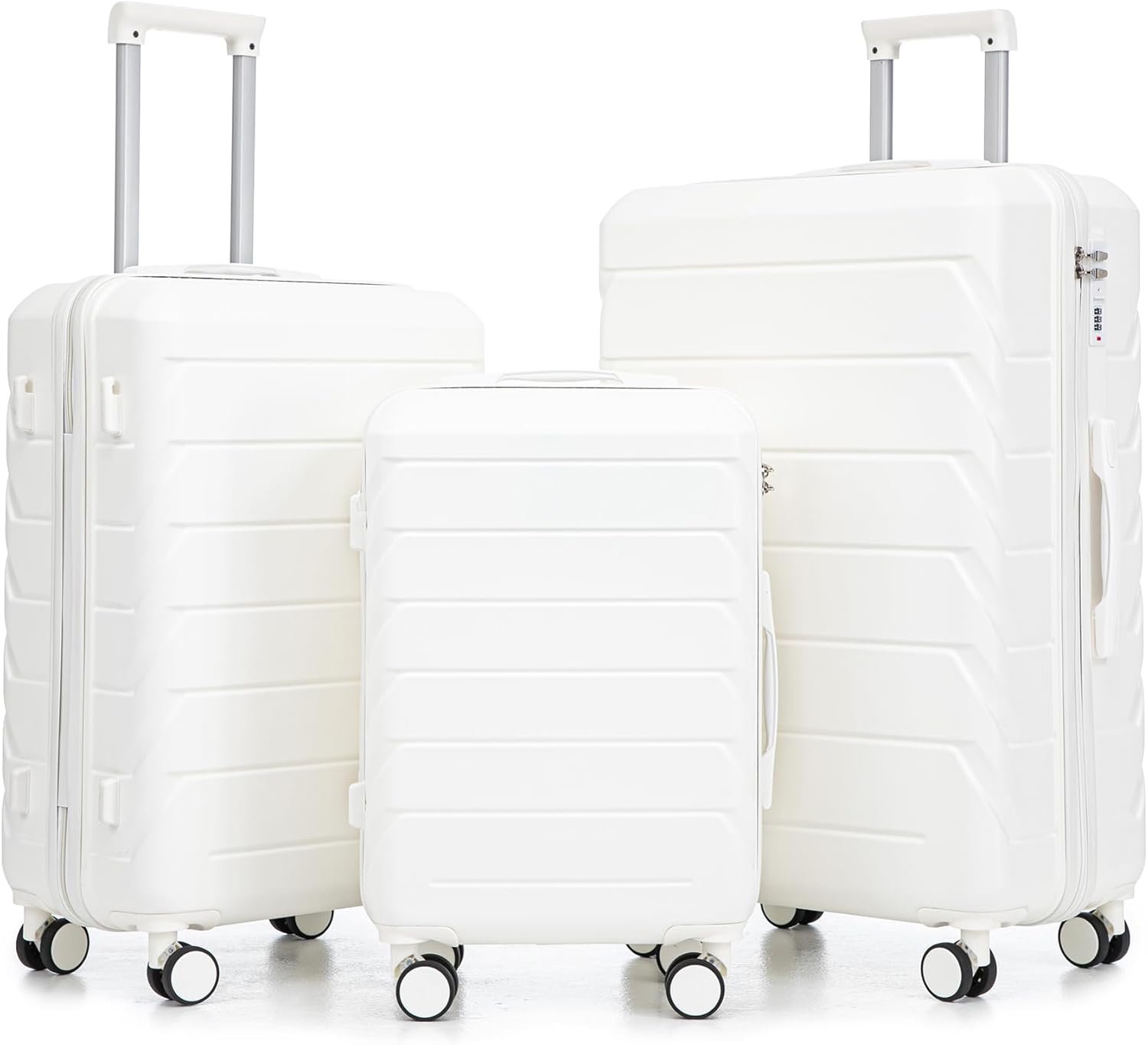 Merax Luggage Sets, ABS Hardside Suitcase Spinner Wheel Combination Lock Lightweight, Milky White, 20/24/28 Inch - Image 2