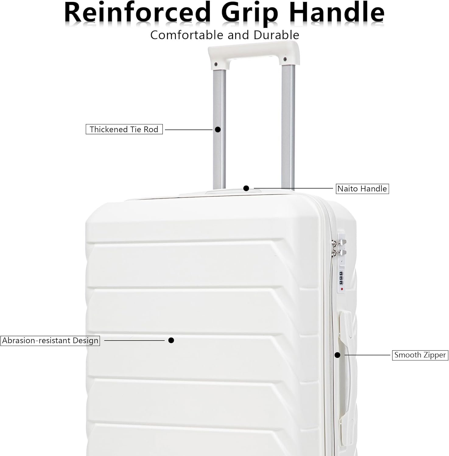 Merax Luggage Sets, ABS Hardside Suitcase Spinner Wheel Combination Lock Lightweight, Milky White, 20/24/28 Inch - Image 3