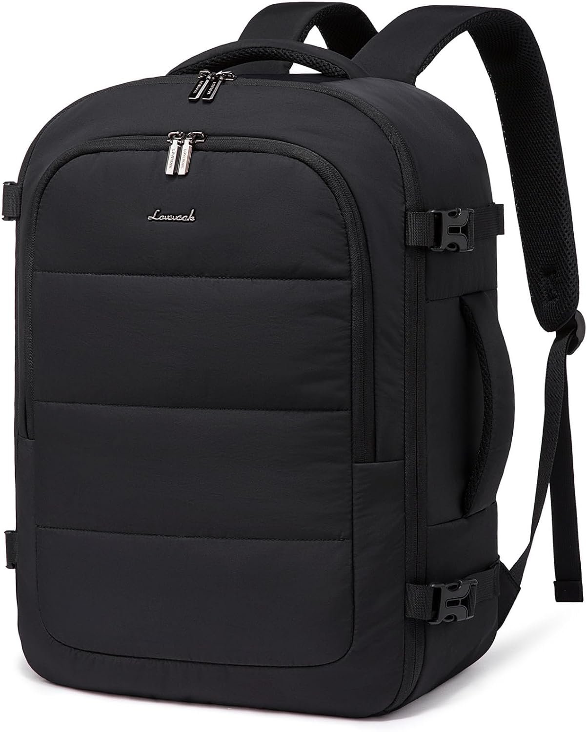LOVEVOOK Travel Backpack for Women Men, 40L Lightweight Puffy Flight Approved Carry On Backpack Fits 17'' Laptop, TSA Personal Item Travel Bag, Waterproof Weekender Trip Work Luggage Daypack, Black - Image 2