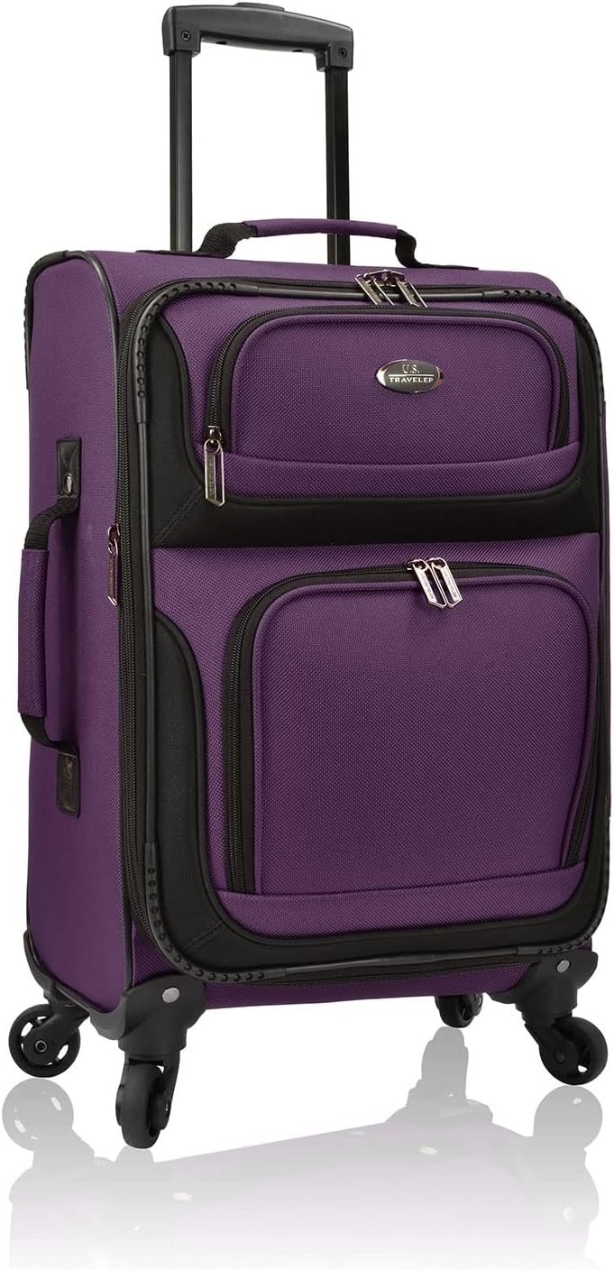 U.S. Traveler Rugged Fabric Expandable Carry-on Luggage Set, Purple, 4 Wheel - Image 4