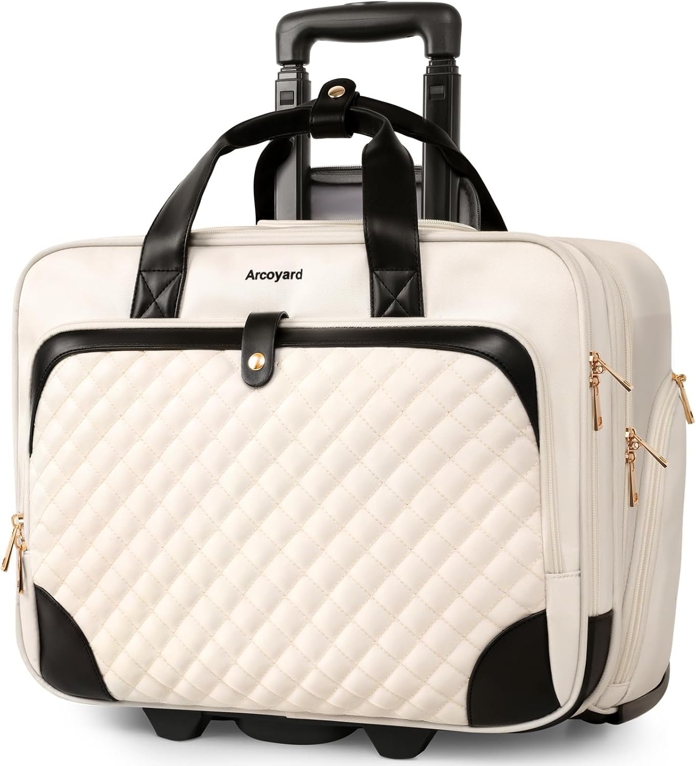 Rolling Laptop Bag Women, Rolling Briefcase for Women with Waterproof Pocket, 17.3 Inch Computer Bag for Women, Underseat Carry On Luggage with Wheels for Work Travel Business, Lightweight, Beige - Image 2