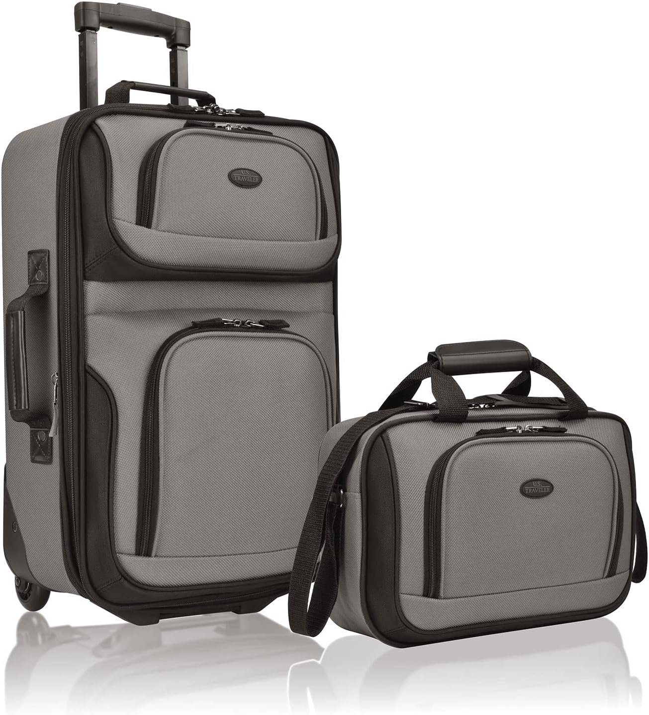 U.S. Traveler Rio Rugged Fabric Expandable Carry-on Luggage, Grey, Set - Image 2