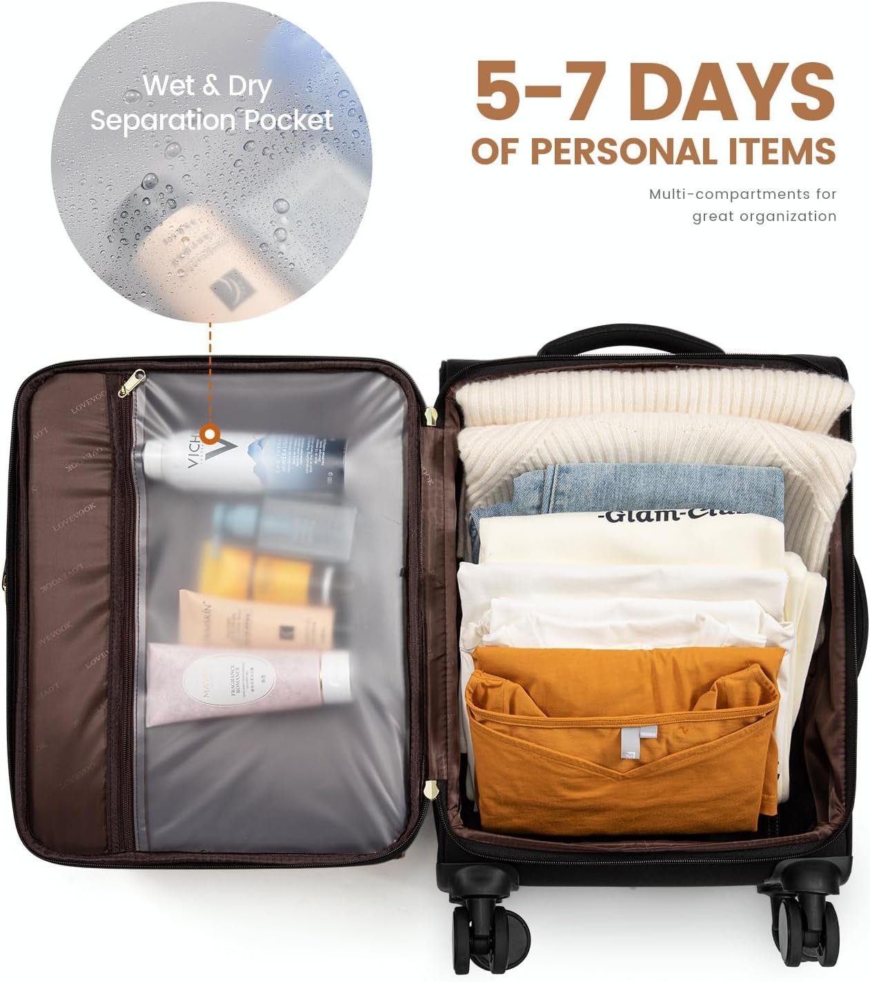 LOVEVOOK Carry on Luggage for Women and Men, Softside Suitcases with Daul Wheels - Image 8