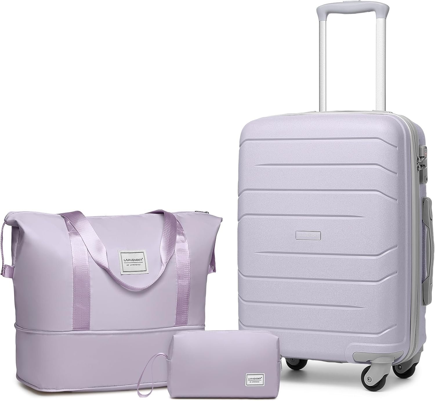 LARVENDER 3-Piece Carry On Luggage for Women,Hard Shell Suitcase 20Inch Carry On Luggage 22x14x9 Airline Approved, Spinner Wheel and TSA Lock(Lavender 20Inch/DB/TB) - Image 2