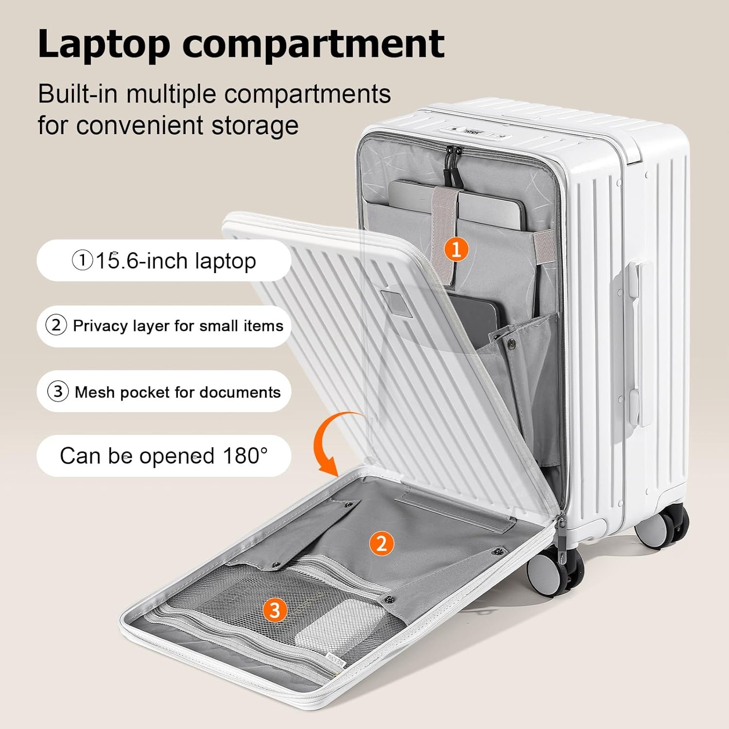Joyway Hardshell Carry on Luggage Airline Approved with Front Pocket, Lightweight Hardside 20 Inch Suitcase with Spinner Wheels and TSA Lock (White, Carry on Luggage-20 Inch) - Image 4
