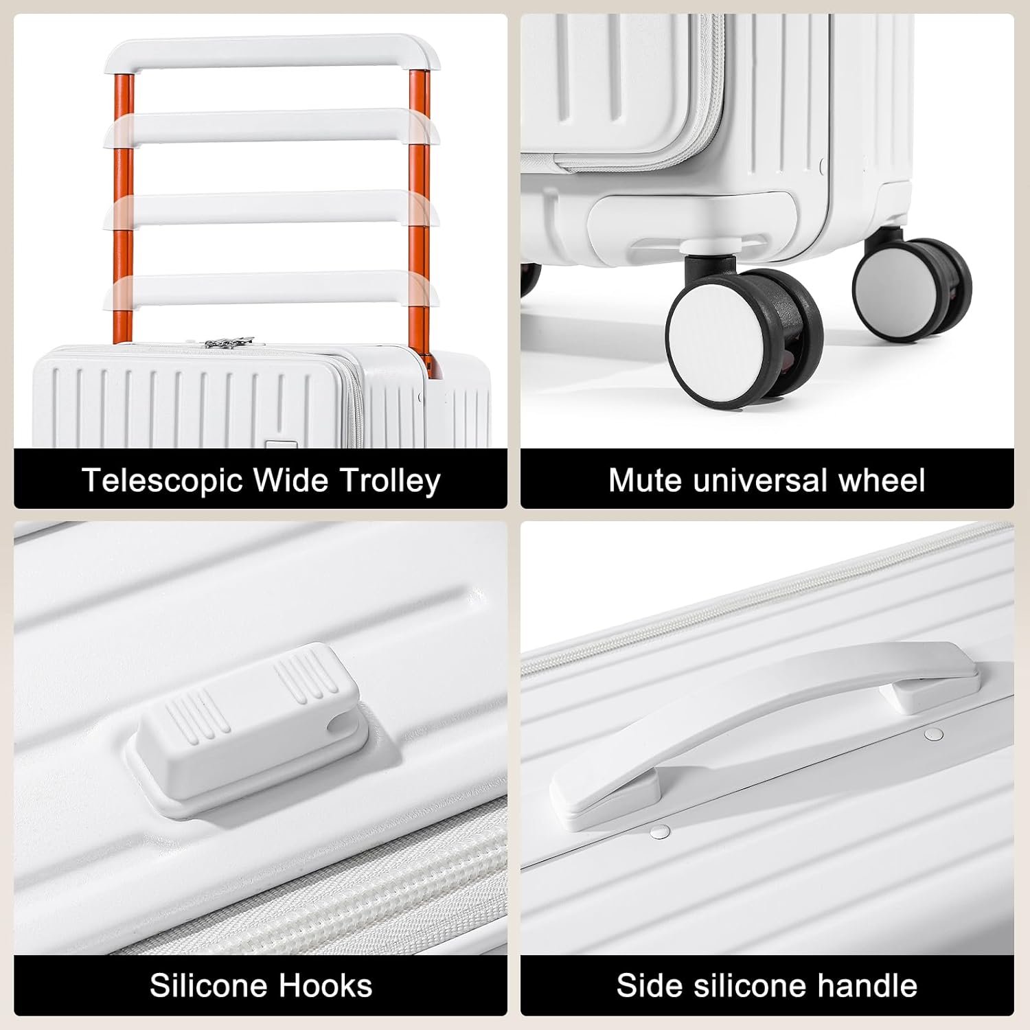 Joyway Hardshell Carry on Luggage Airline Approved with Front Pocket, Lightweight Hardside 20 Inch Suitcase with Spinner Wheels and TSA Lock (White, Carry on Luggage-20 Inch) - Image 5