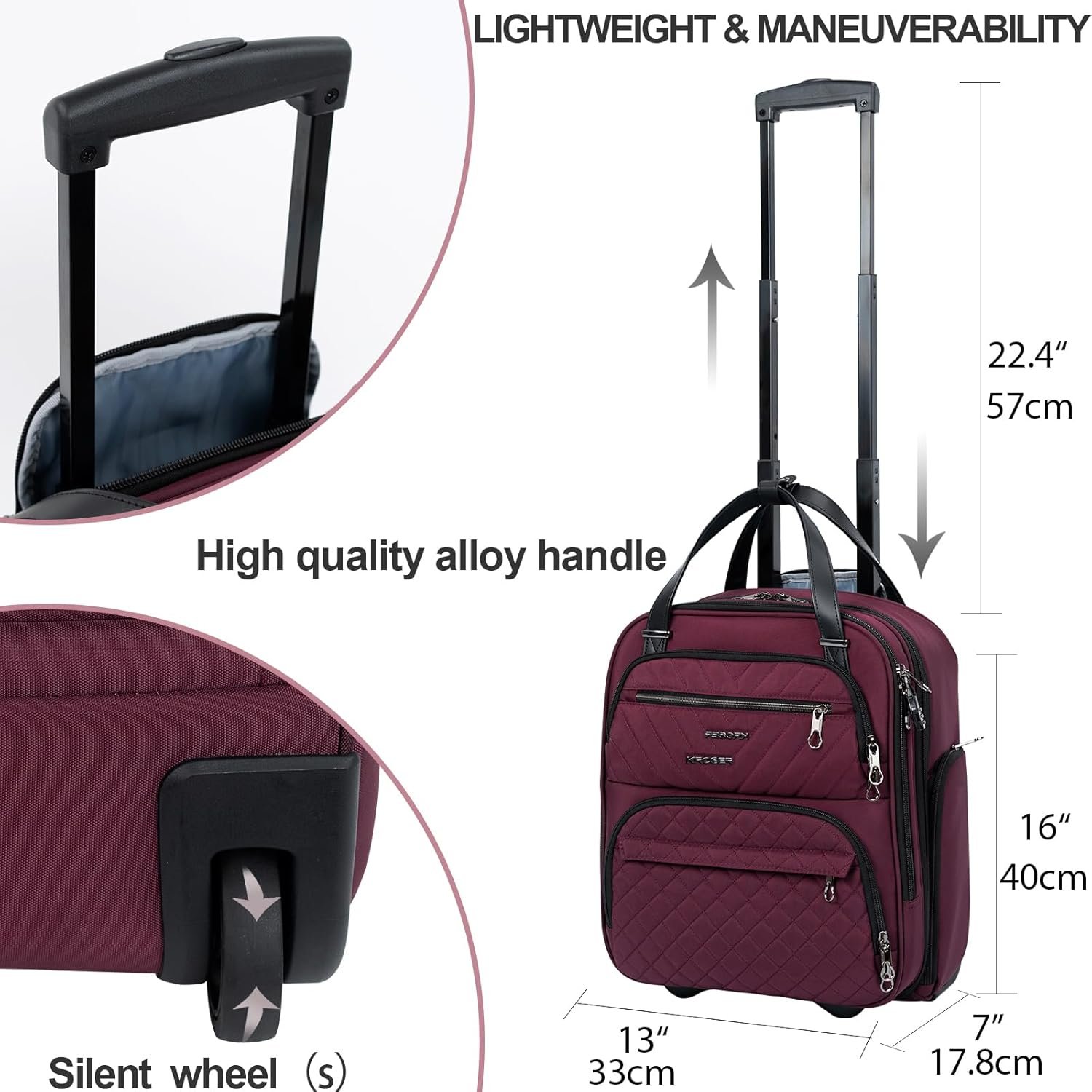 KROSER Carry On Underseat Multi-functional, 16-inch Underseater Lightweight Overnight Suitcase for Women, Burgundy - Image 4