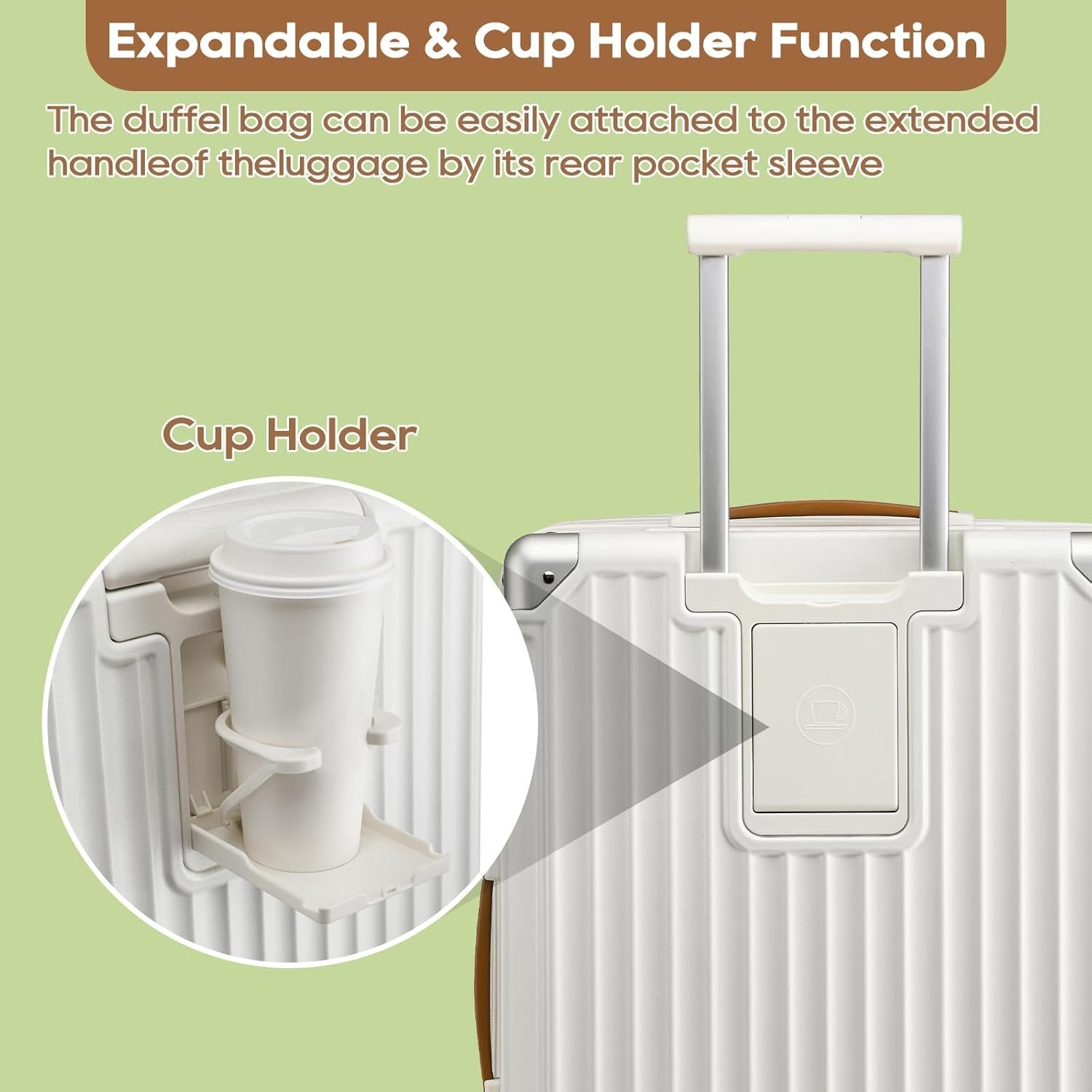 Joyway 24 IN Carry On Luggage, Expandable Suitcase with Smart Cup Holder, Hardside Checked with TSA Lock Spinner Double Wheels, White - Image 3