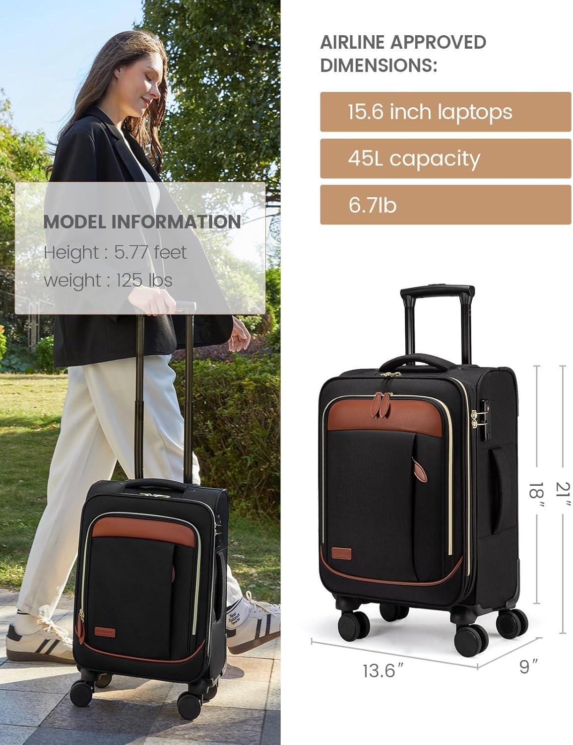 LOVEVOOK Carry on Luggage for Women and Men, Softside Suitcases with Daul Wheels - Image 5