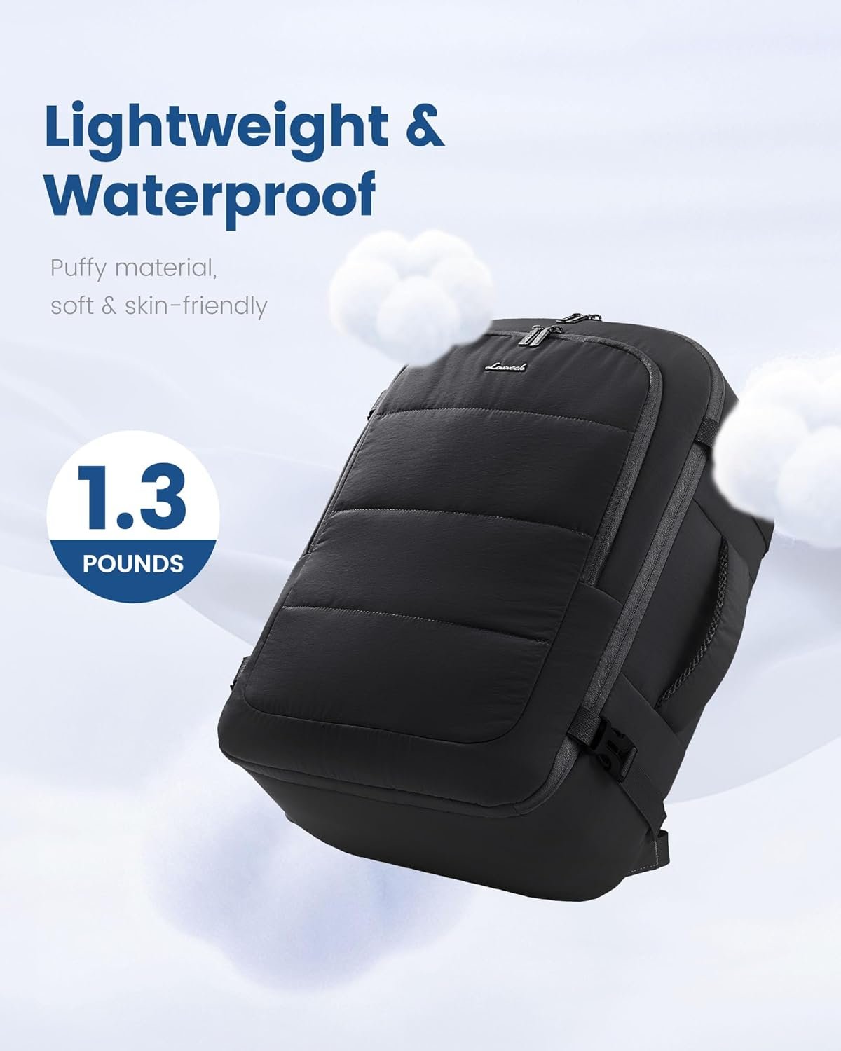 LOVEVOOK Travel Backpack for Women Men, 40L Lightweight Puffy Flight Approved Carry On Backpack Fits 17'' Laptop, TSA Personal Item Travel Bag, Waterproof Weekender Trip Work Luggage Daypack, Black - Image 4