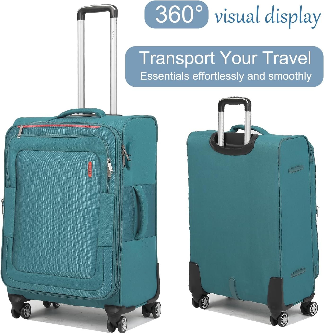 Luggage Sets 3Piece Softside Extra Large Size Expandable Lightweight Durable Suitcase Sets Double Spinner Wheels Combination Lock Blue Luggage For Overseas Journey(21in/25in/29in)(Teal) - Image 5