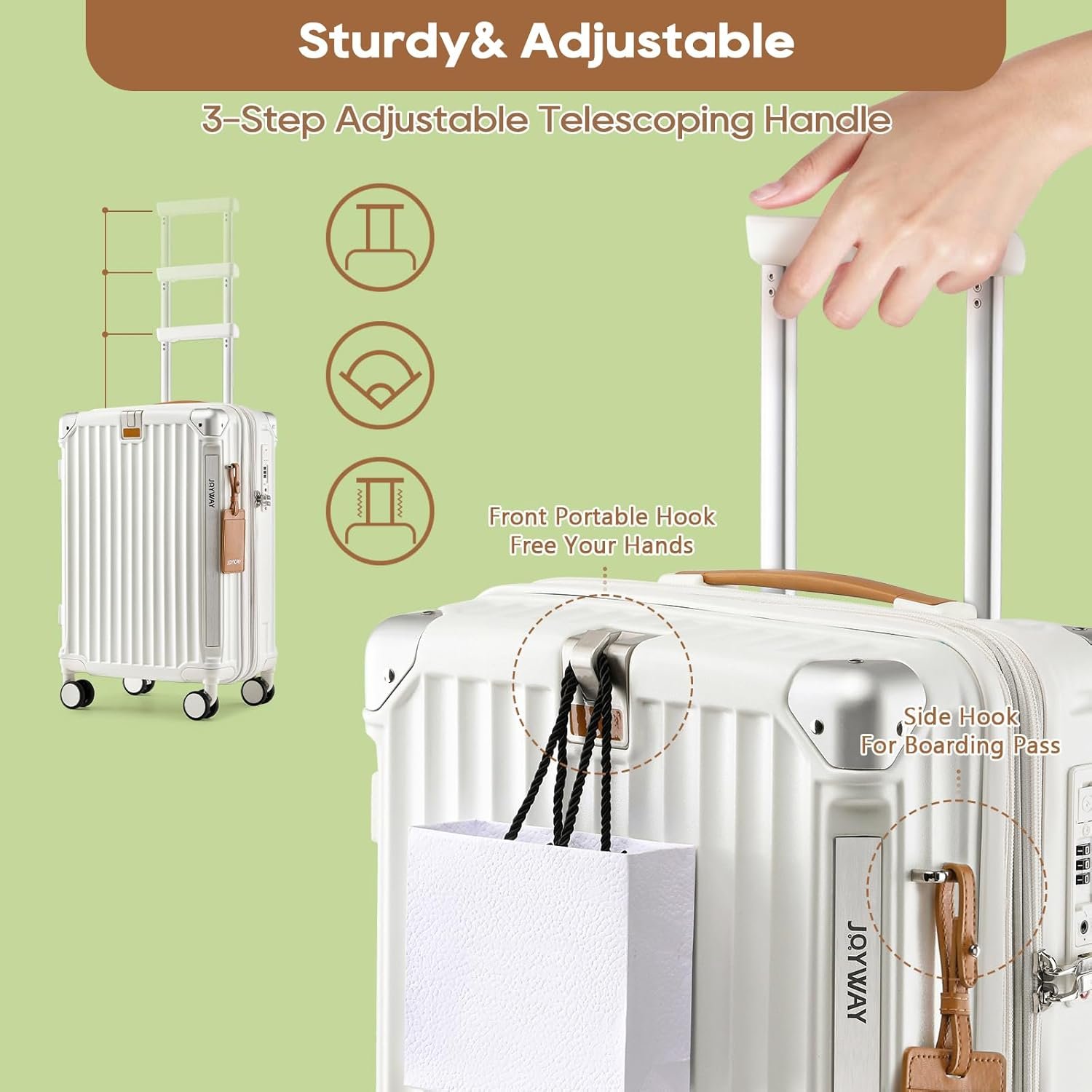 Joyway 24 IN Carry On Luggage, Expandable Suitcase with Smart Cup Holder, Hardside Checked with TSA Lock Spinner Double Wheels, White - Image 6