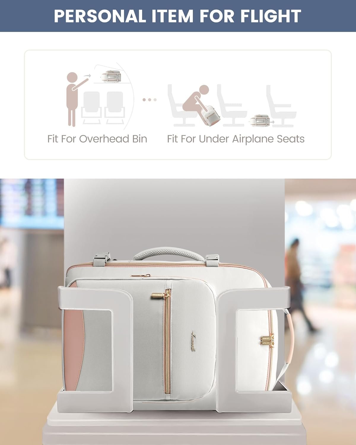 LOVEVOOK Carry on Travel Backpack, 40L Waterproof Large 17inch Laptop Luggage Daypack as Personal Item Flight Approved, Business Weekender Overnight with 3 Packing Cubes, Light gray-Pink - Image 7