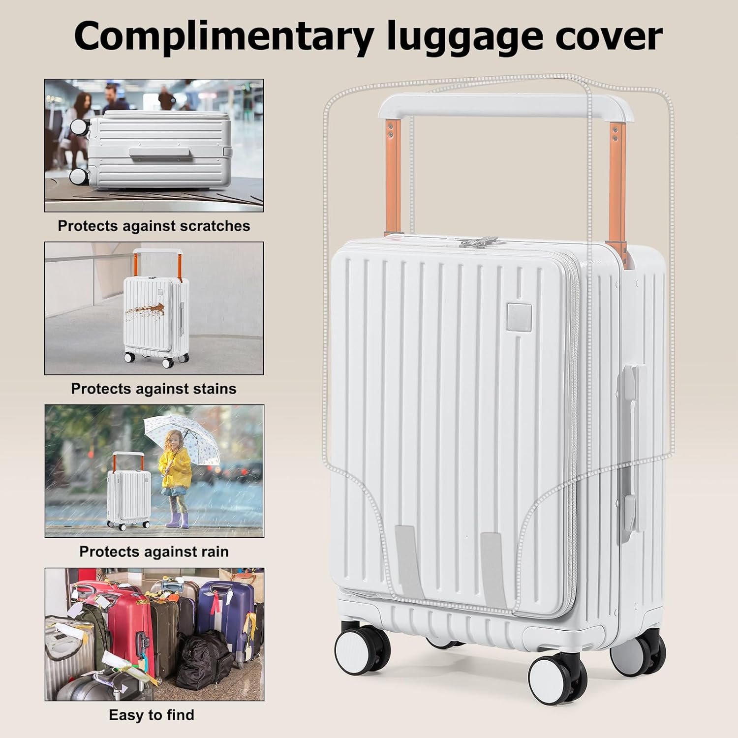 Joyway Hardshell Carry on Luggage Airline Approved with Front Pocket, Lightweight Hardside 20 Inch Suitcase with Spinner Wheels and TSA Lock (White, Carry on Luggage-20 Inch) - Image 10