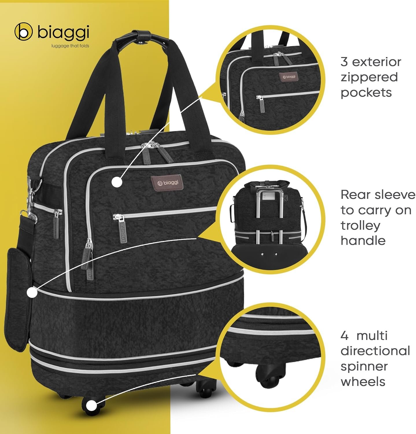 biaggi Zipsak Boost! Foldable Underseat Carry-On Expands to Full Size Carry-On - Custom Sized Packing Cube Included (Black) - Image 3