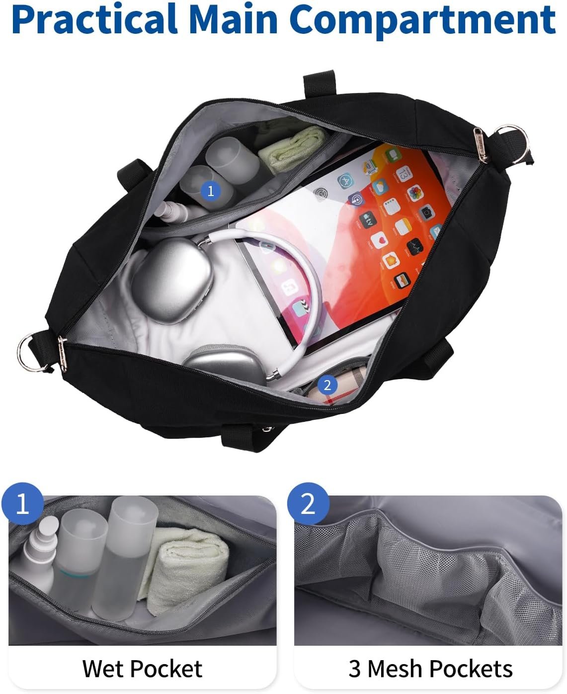 Narwey For Spirit Airlines Personal Item Bag 18x14x8 Foldable Duffle Bag for Travel Packable Duffel Bag for Traveling Carry on Bag for Airplanes Underseat with Wet Pocket for Women and Men (Black) - Image 5