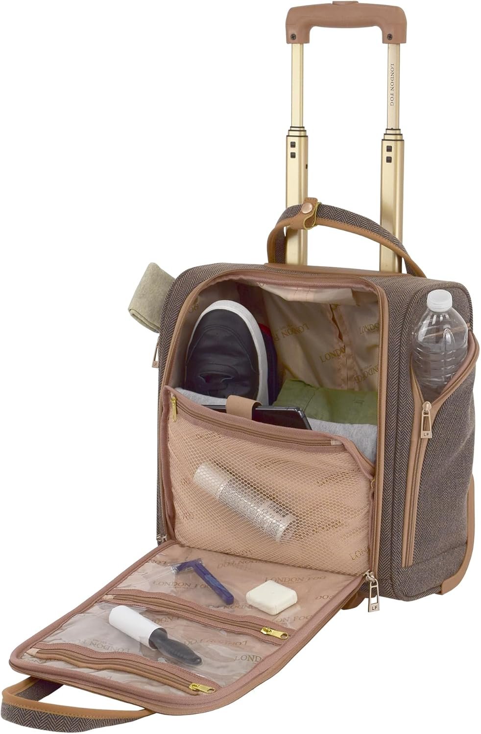 London Fog Kensington Navy Sand Herringbone 15" Verticle Under Seat Bag, 15 inch - Image 3