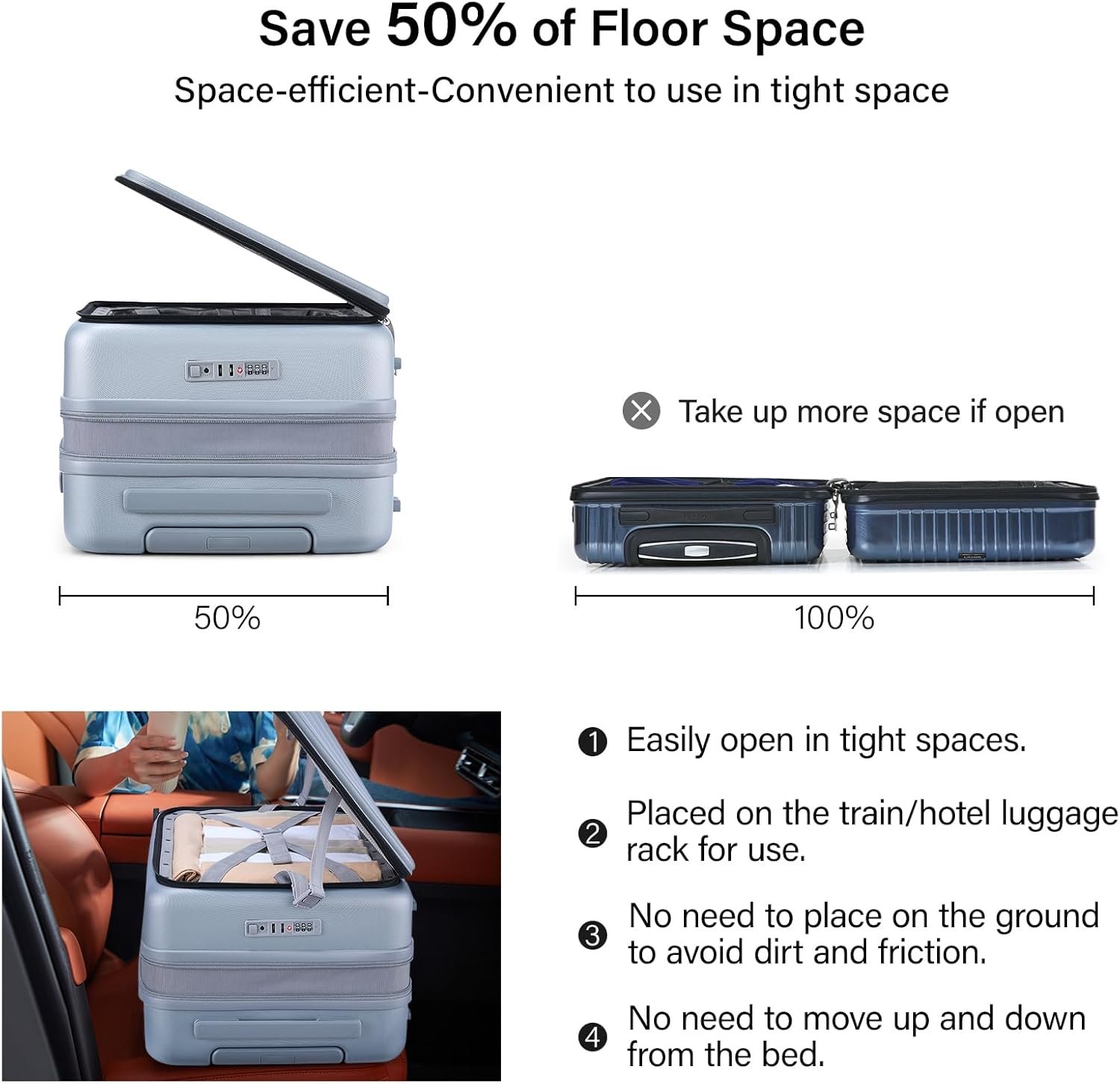 Hanke 24 Inch Expandable Checked Luggage Hard Shell Suitcases with Wheels Top Opening TSA Luggage Rolling Large Suitcases for Travel Luggage(Grey) - Image 4