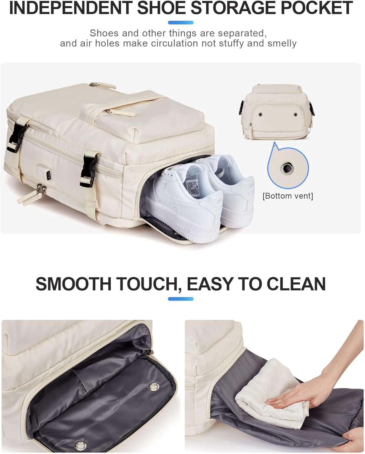 VGCUB Large Travel Work Business Backpack Carry on flight Approved 17 Inch Laptop Backpack for Women Men with Laptop Compartment Mochila de Viaje,Beige - Image 5