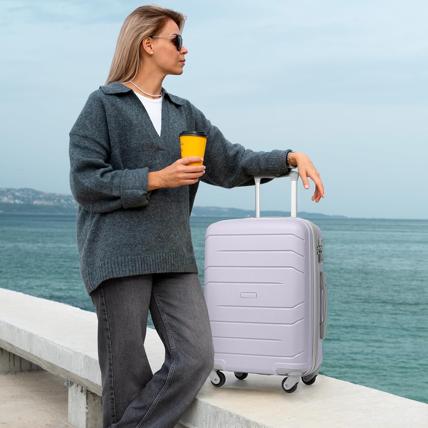 LARVENDER 3-Piece Carry On Luggage for Women,Hard Shell Suitcase 20Inch Carry On Luggage 22x14x9 Airline Approved, Spinner Wheel and TSA Lock(Lavender 20Inch/DB/TB) - Image 3