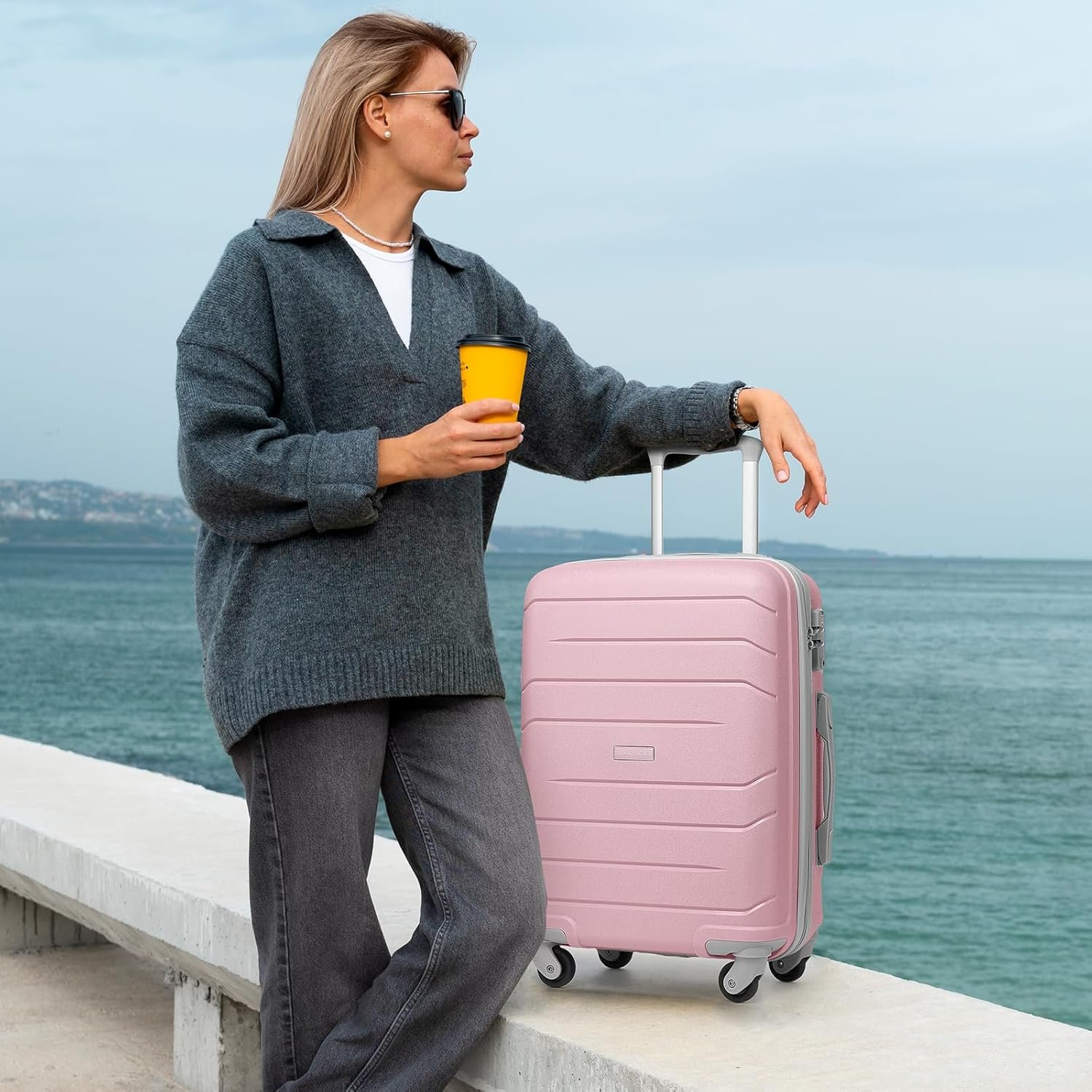 LARVENDER 3-Piece Carry On Luggage for Women,Hard Shell Suitcase 20Inch Carry On Luggage 22x14x9 Airline Approved, Spinner Wheel and TSA Lock(Pink 20Inch/DB/TB) - Image 3