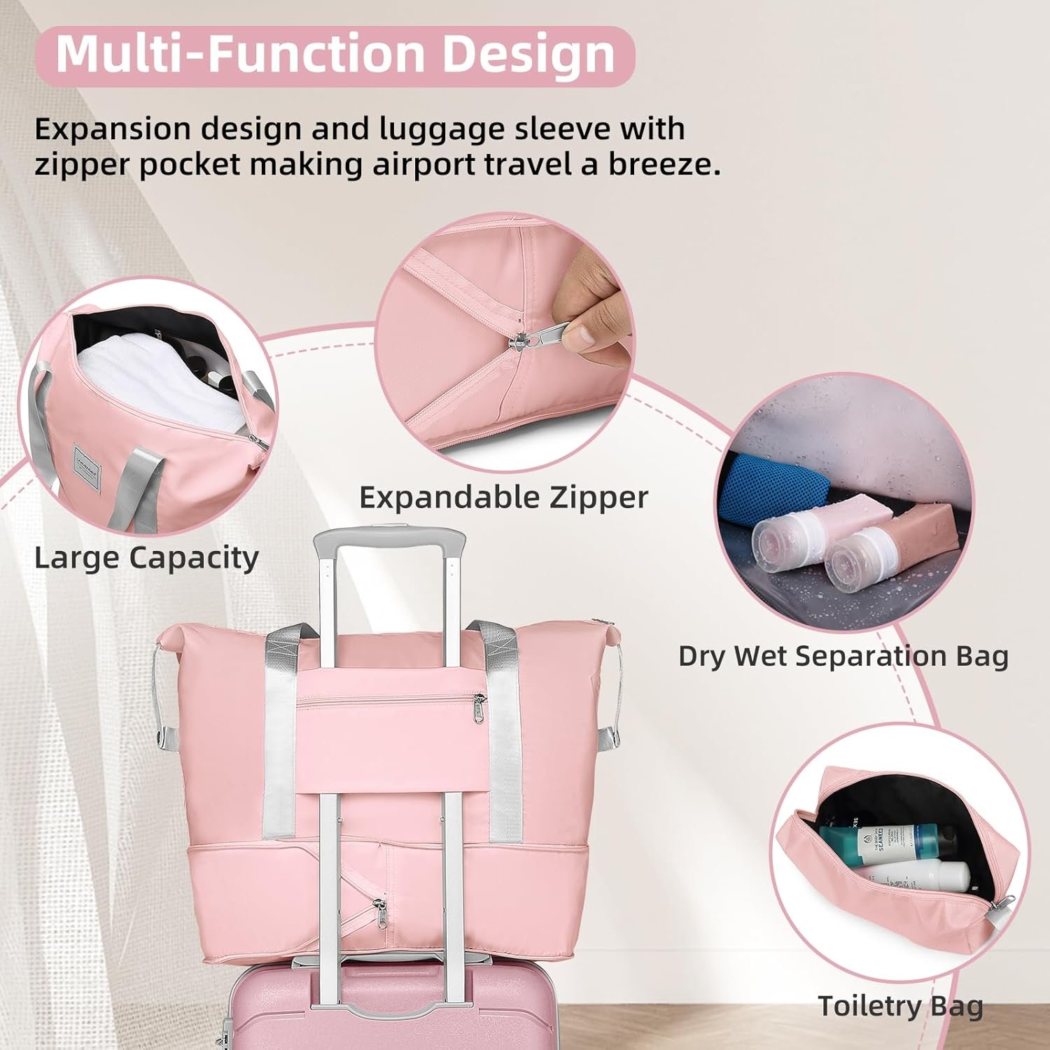 LARVENDER 3-Piece Carry On Luggage for Women,Hard Shell Suitcase 20Inch Carry On Luggage 22x14x9 Airline Approved, Spinner Wheel and TSA Lock(Pink 20Inch/DB/TB) - Image 8