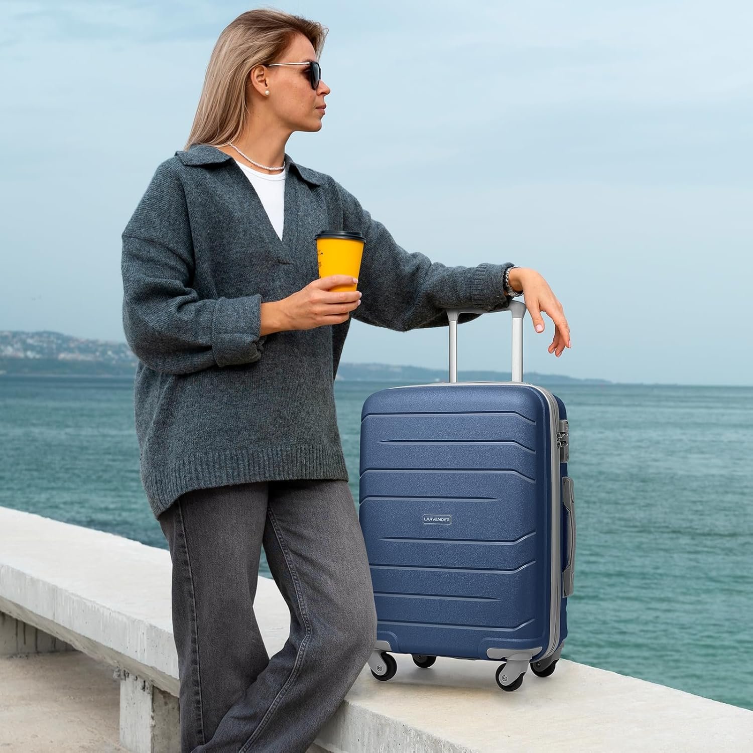 LARVENDER 3-Piece Carry On Luggage for Women,Hard Shell Suitcase 20Inch Carry On Luggage 22x14x9 Airline Approved, Spinner Wheel and TSA Lock(Navy 20Inch/DB/TB) - Image 3