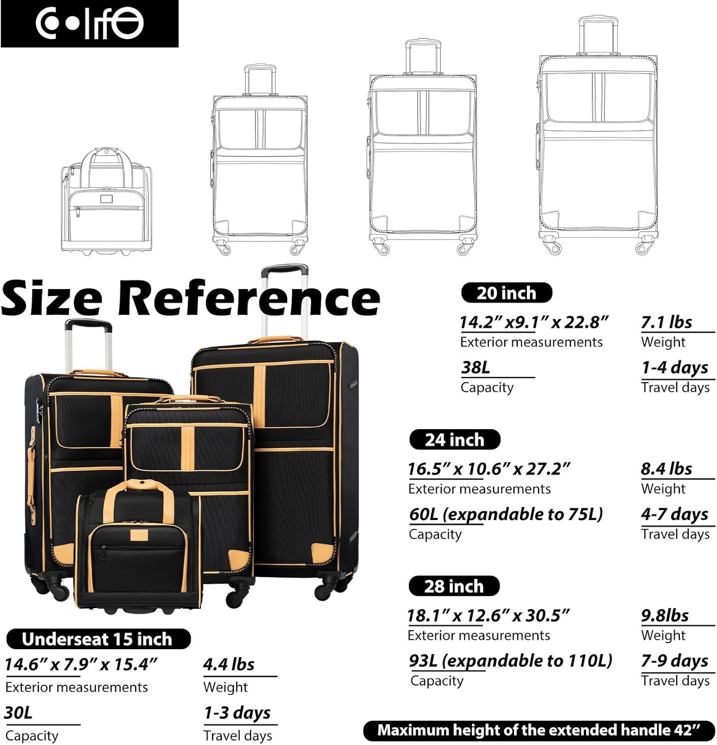 Coolife Luggage 4 Piece Set Suitcase Expandable TSA lock spinner softshell - Image 8