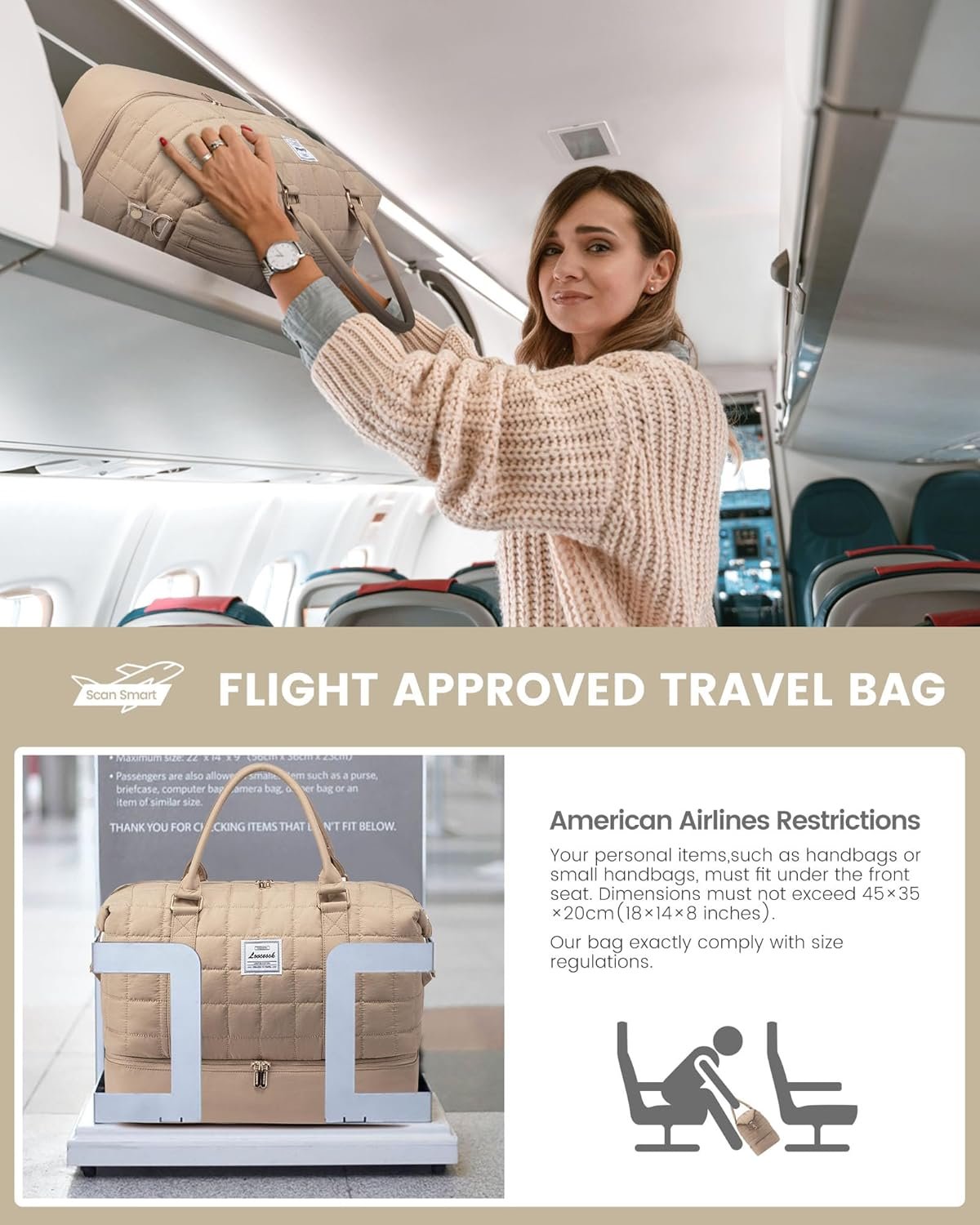 LOVEVOOK Large Duffle Bag for Travel, Puffer Weekend Bags for Women Travel Tote, Carry on Duffel Bag for Airplanes, 18 Inch Personal Item Bag Gym Bag Women, Coffee - Image 5