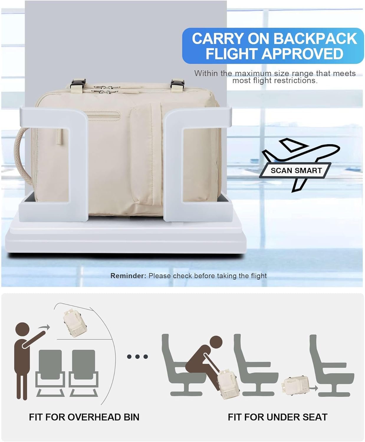 VGCUB Large Travel Work Business Backpack Carry on flight Approved 17 Inch Laptop Backpack for Women Men with Laptop Compartment Mochila de Viaje,Beige - Image 6