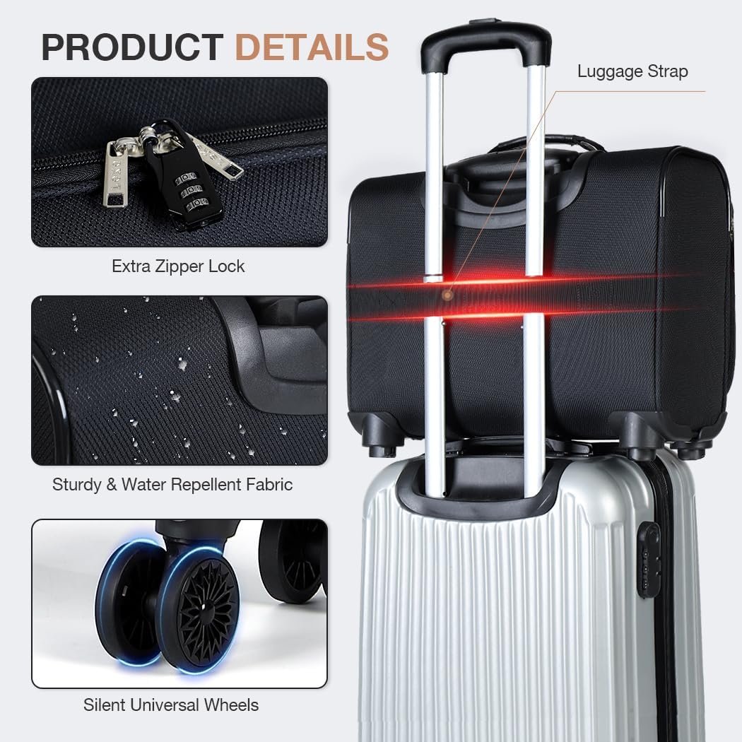 Lekebobor Rolling Laptop Bag With a Compact Combination Lock,Rolling Laptop Briefcase on Wheels for Women/Men Fits Up to 15.6Inch computer Bags Water Resistant for Work Travel and Business, Black - Image 6
