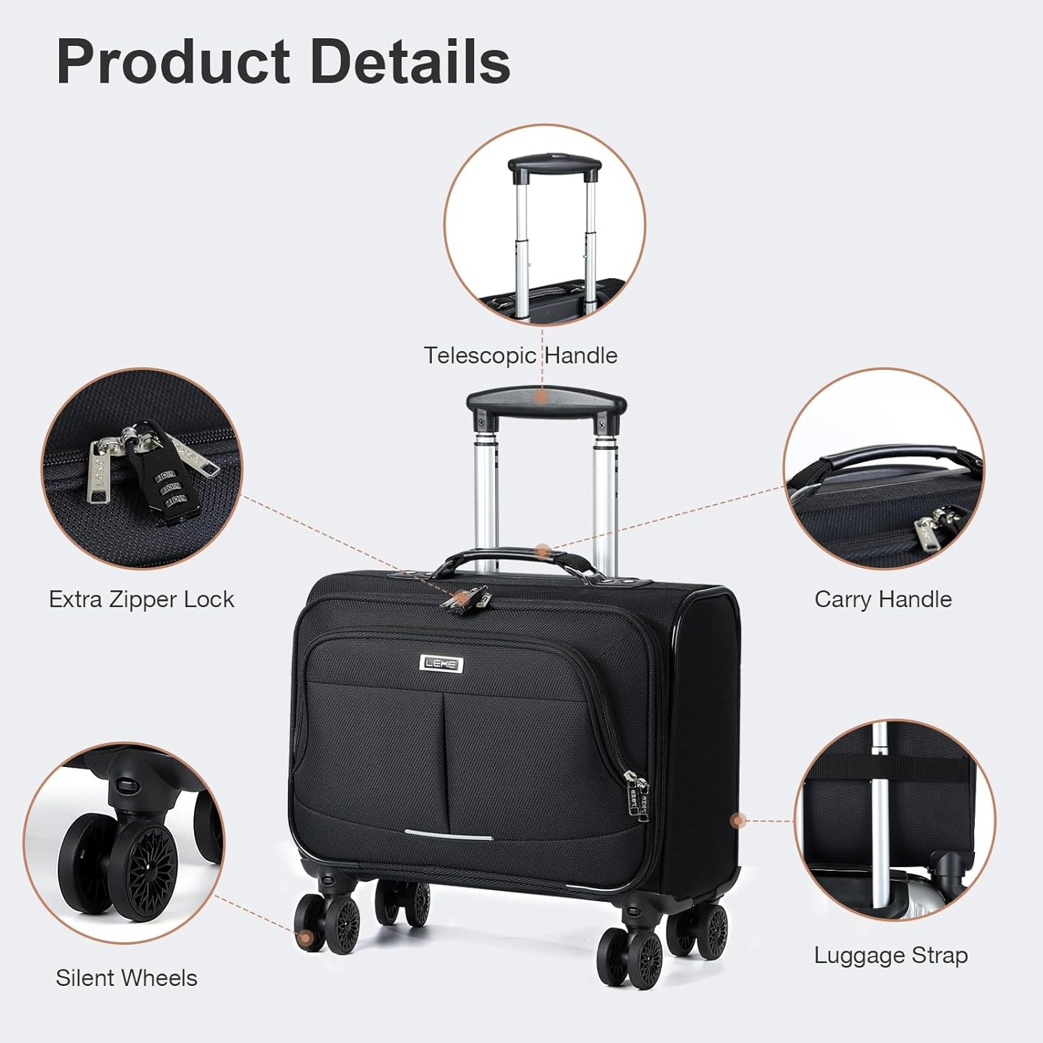 Lekebobor Rolling Laptop Bag With a Compact Combination Lock,Rolling Laptop Briefcase on Wheels for Women/Men Fits Up to 15.6Inch computer Bags Water Resistant for Work Travel and Business, Black - Image 8