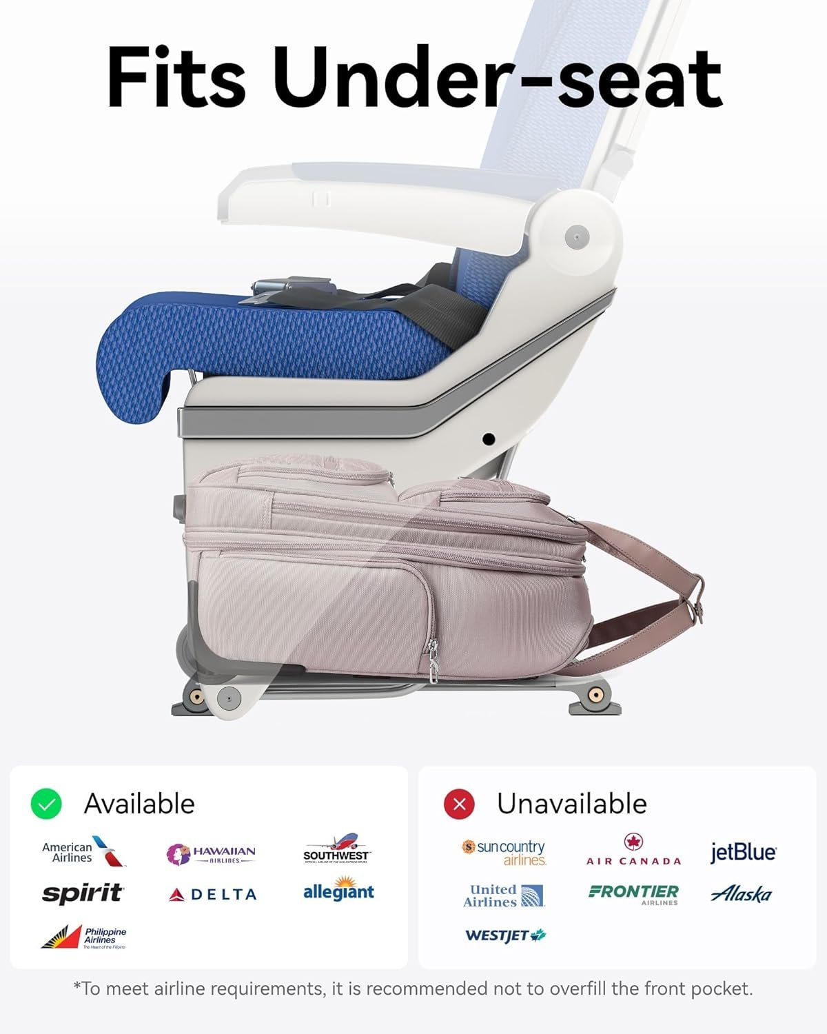 LUGGEX Underseat Carry On Luggage with Wheels, Stylish Lightweight Under Seat Luggage, Soft Sided Personal Item Suitcase for Short Trip (Grey Pink, 16 Inch) - Image 5