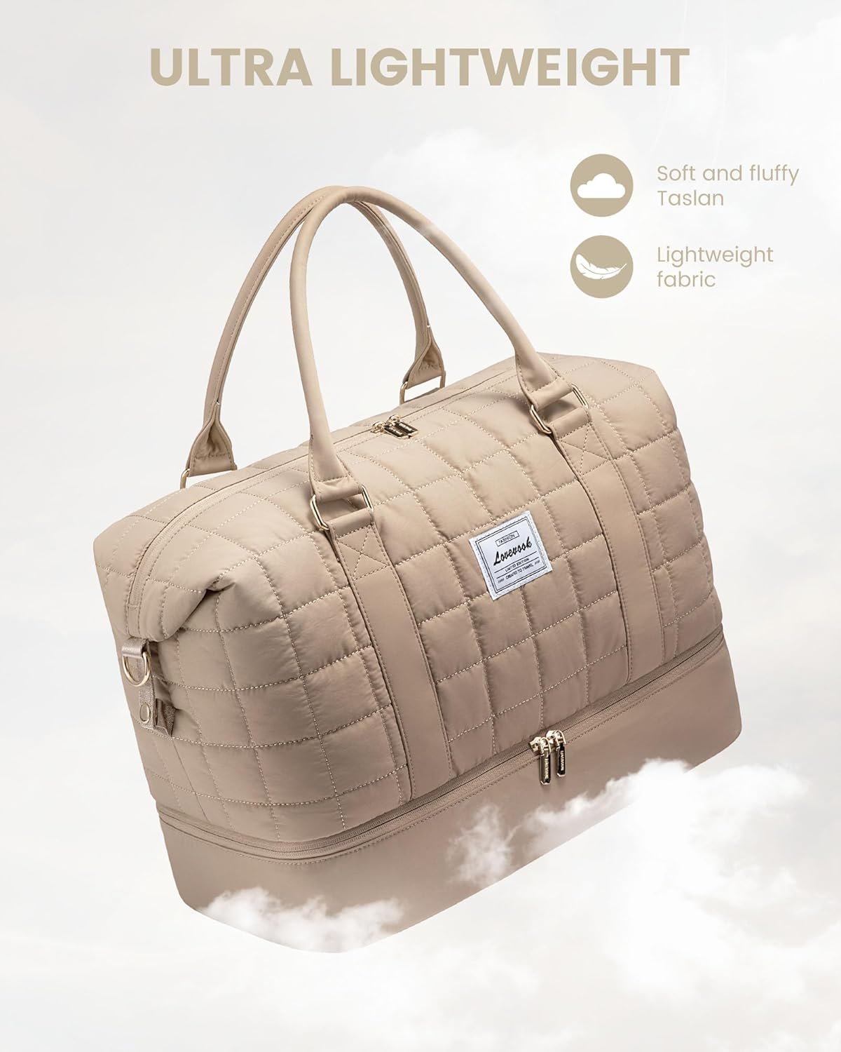 LOVEVOOK Large Duffle Bag for Travel, Puffer Weekend Bags for Women Travel Tote, Carry on Duffel Bag for Airplanes, 18 Inch Personal Item Bag Gym Bag Women, Coffee - Image 4