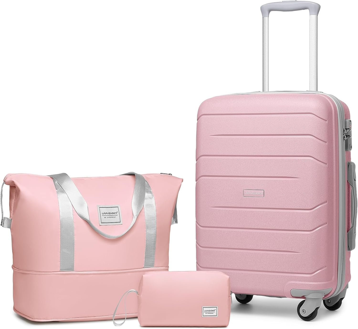 LARVENDER 3-Piece Carry On Luggage for Women,Hard Shell Suitcase 20Inch Carry On Luggage 22x14x9 Airline Approved, Spinner Wheel and TSA Lock(Pink 20Inch/DB/TB) - Image 2