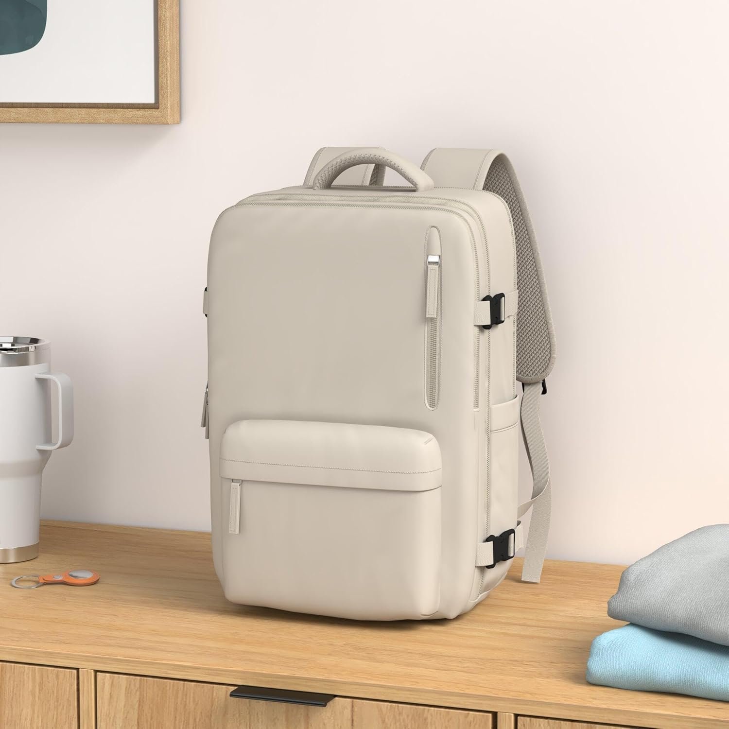 VGCUB Large Travel Work Business Backpack Carry on flight Approved 17 Inch Laptop Backpack for Women Men with Laptop Compartment Mochila de Viaje,Beige - Image 3