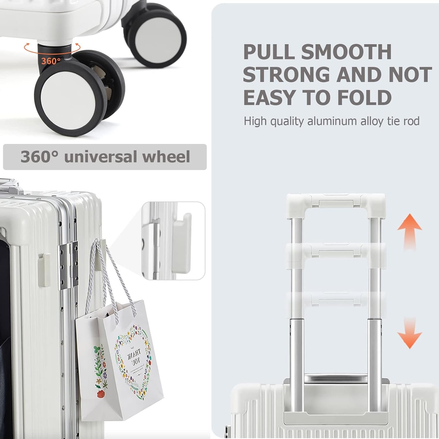 feilario 20in Aluminium Frame Hardside Spinner Wheel Luggage, Built-In TSA lock Carry on Suitcase, with Cup Holder & USB Port & Phone Holder - Image 7