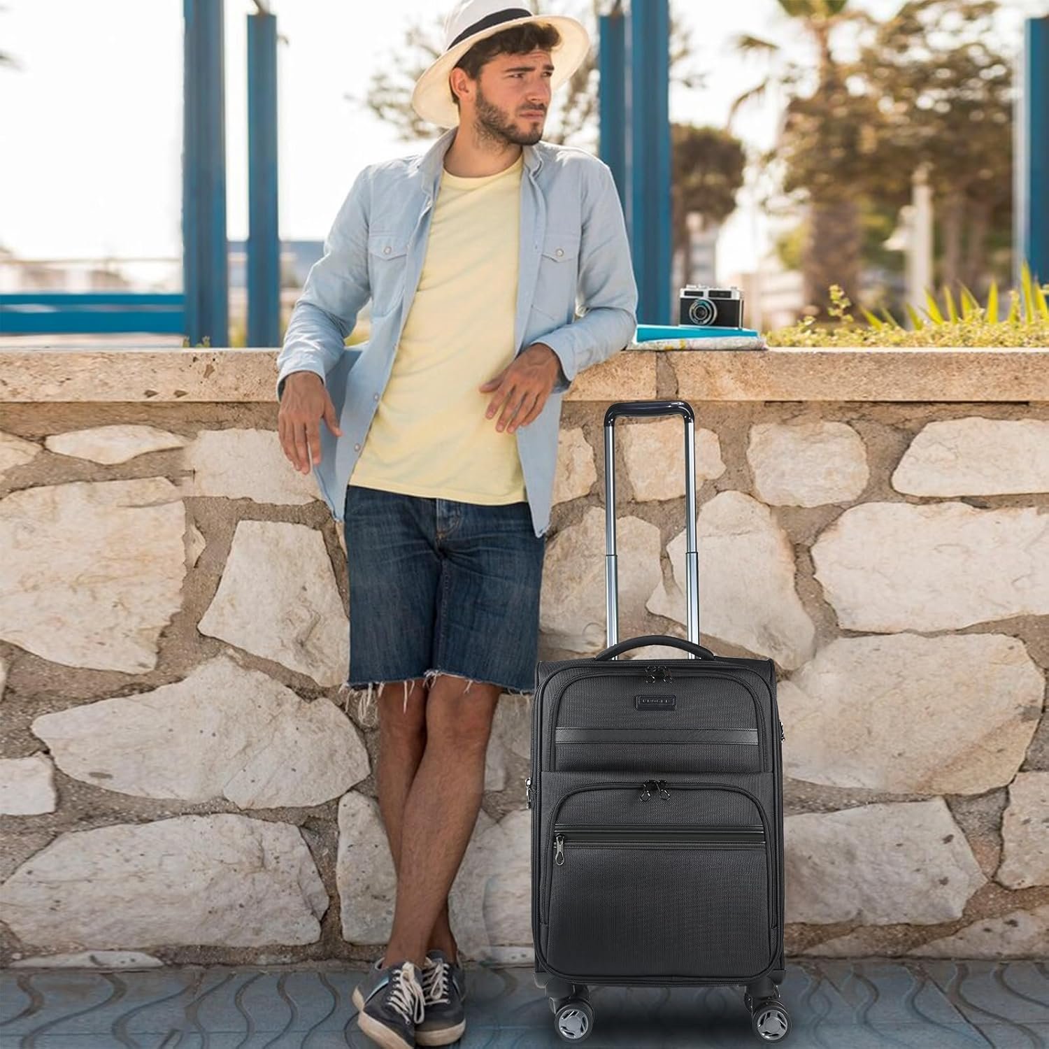 KROSER Softside Expandable Carry On Luggage with Spinner Wheels & Built-in TSA Lock, Durable Suitcase Rolling Luggage with USB Port, Carry-On 20-Inch, Black - Image 8