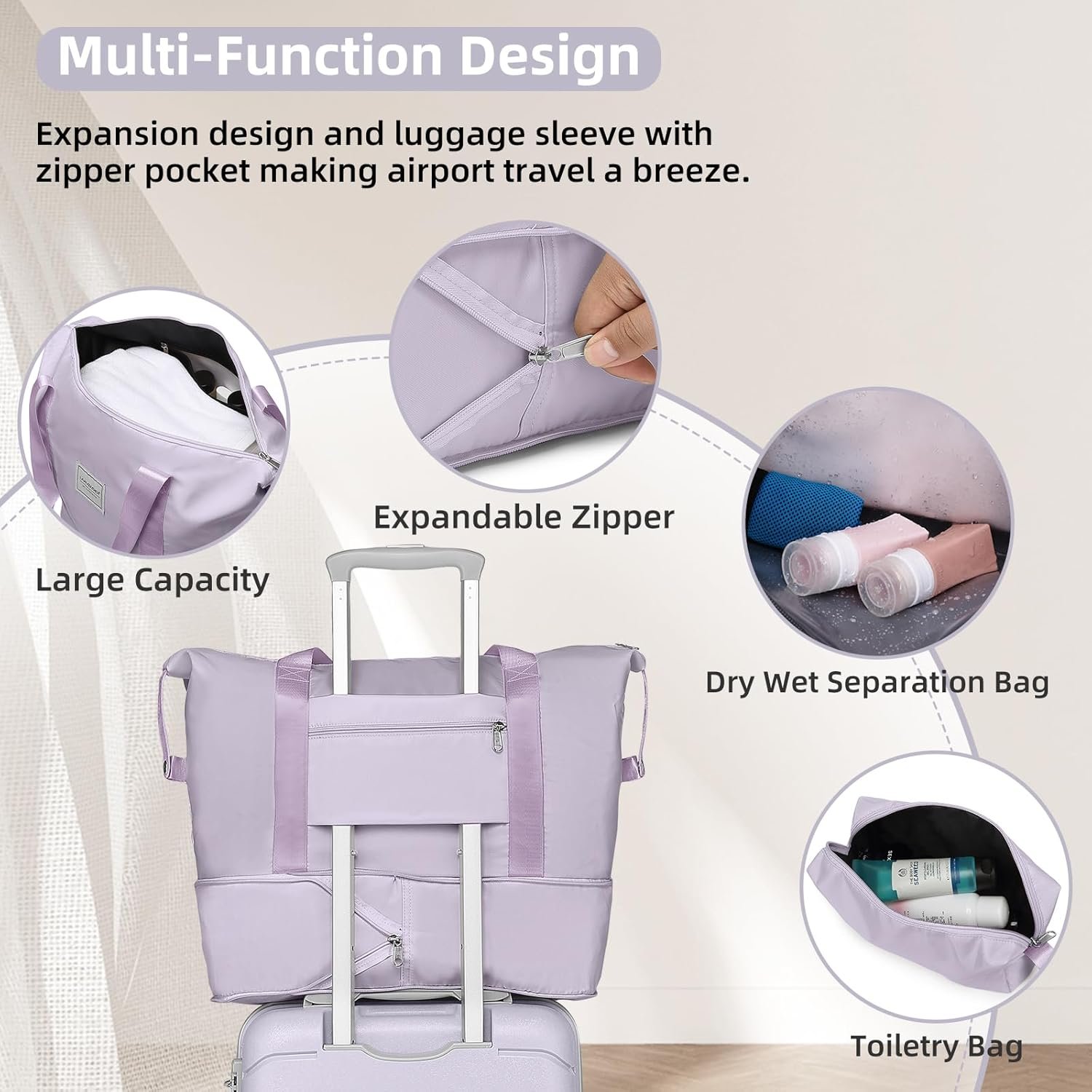 LARVENDER 3-Piece Carry On Luggage for Women,Hard Shell Suitcase 20Inch Carry On Luggage 22x14x9 Airline Approved, Spinner Wheel and TSA Lock(Lavender 20Inch/DB/TB) - Image 8