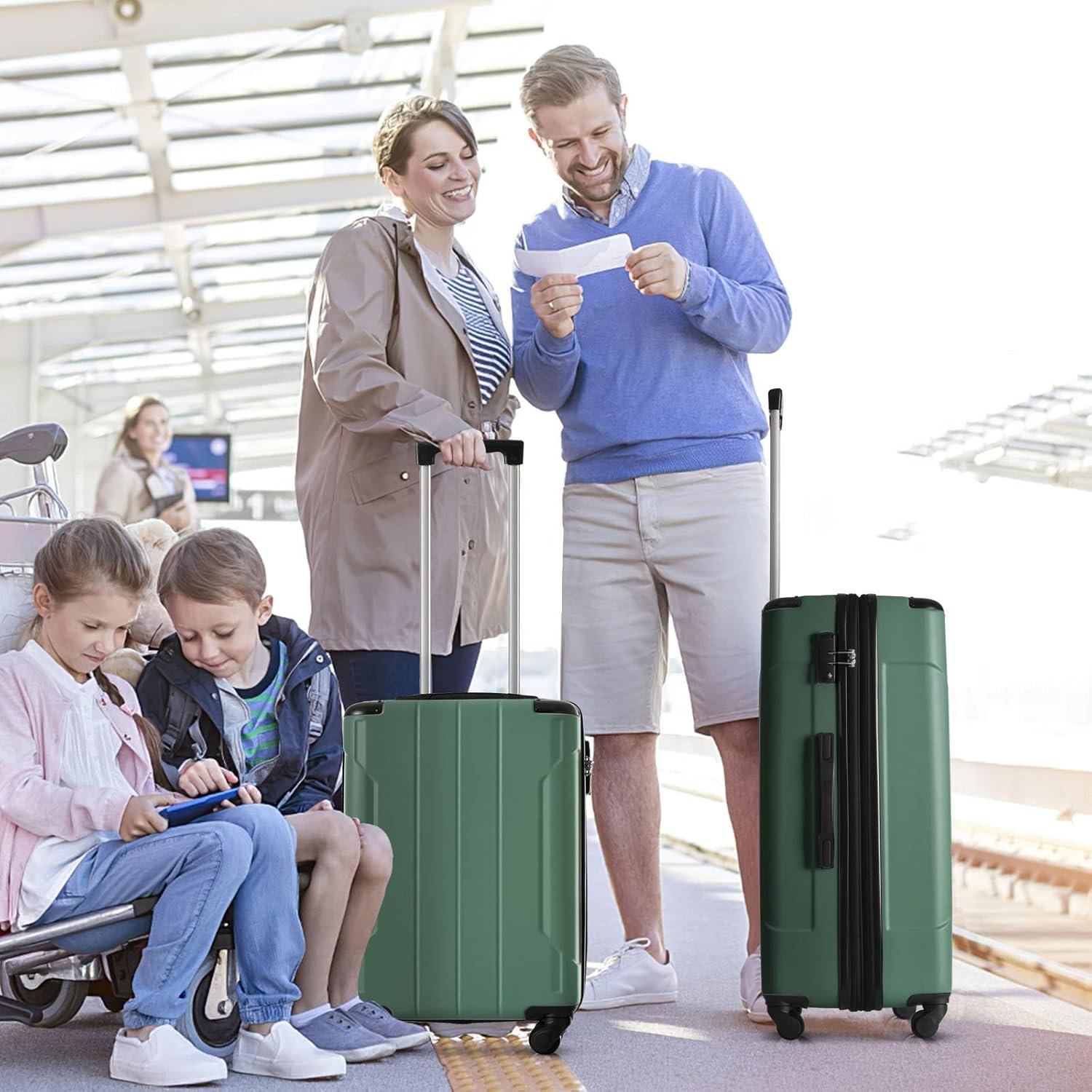 Merax Luggage Expandable Lightweight Spinner Suitcase with Corner Guards (Green1), 3-Piece Set (20/24/28) - Image 9