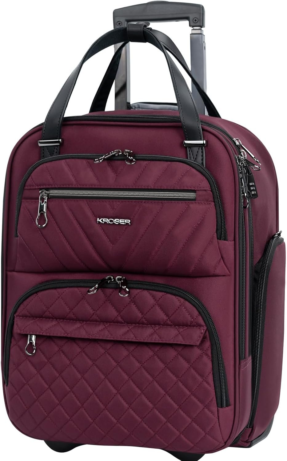 KROSER Carry On Underseat Multi-functional, 16-inch Underseater Lightweight Overnight Suitcase for Women, Burgundy - Image 2