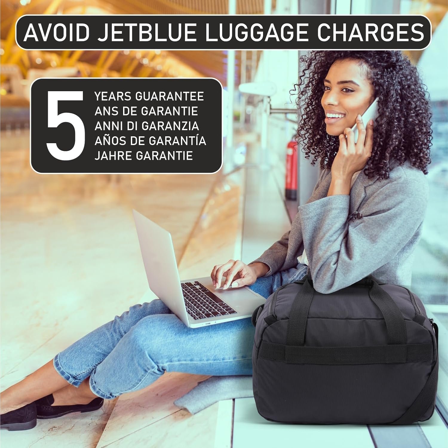 Aerolite Underseat 17x13x8” jetBlue Airline Maximum Size Carry On Holdall with 5 Year Guarantee, Premium Carry On Personal Item Eco-Friendly Travel Duffel Bag - Image 9