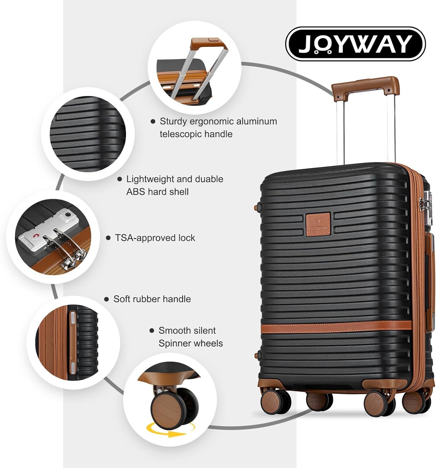 Joyway Luggage Set 3 Piece Suitcase Sets with Spinner Wheel,Hardside Expandable Travel Laggage with TSA Lock (13/20/24/28 Black brown - Image 7