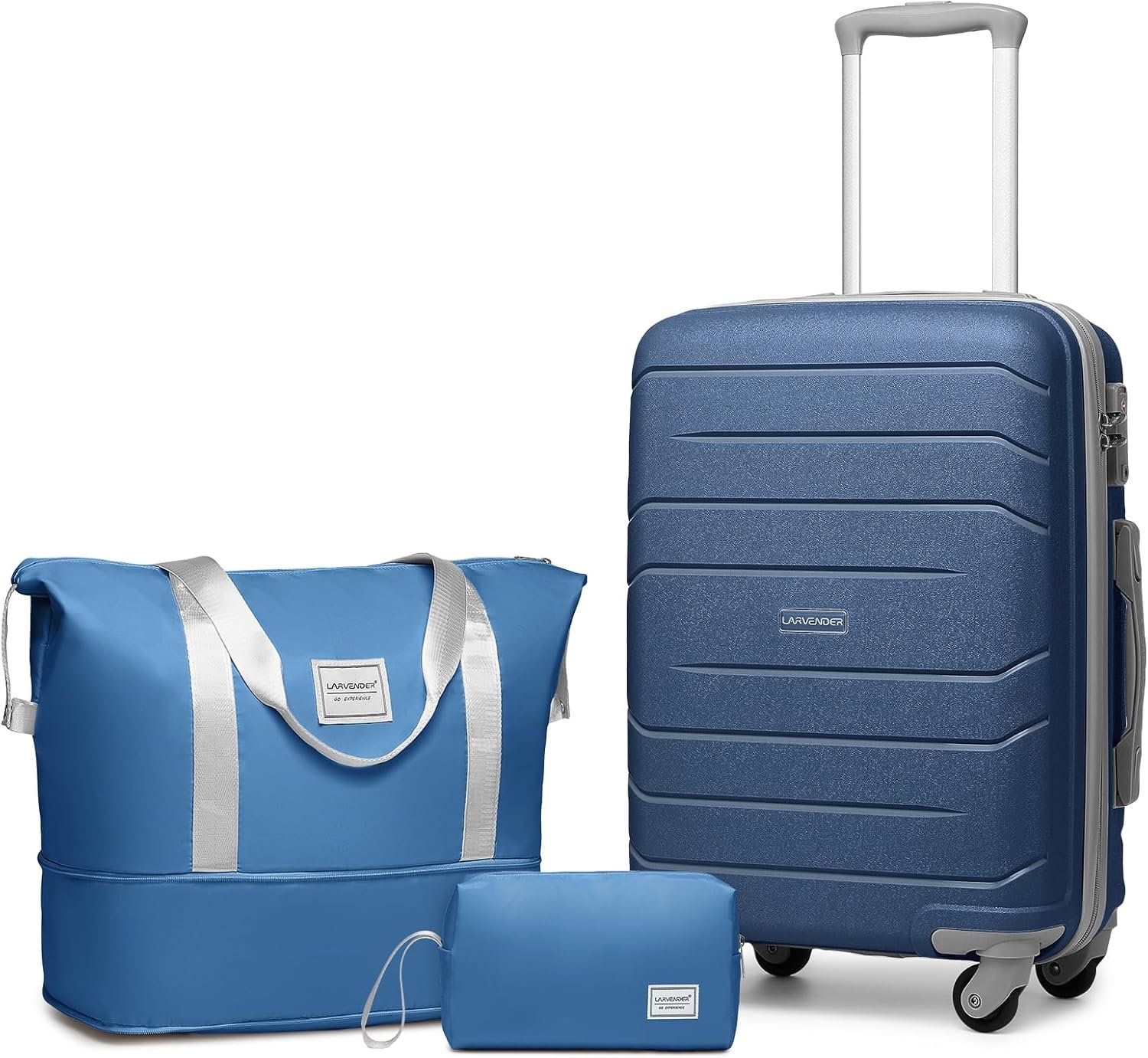 LARVENDER 3-Piece Carry On Luggage for Women,Hard Shell Suitcase 20Inch Carry On Luggage 22x14x9 Airline Approved, Spinner Wheel and TSA Lock(Navy 20Inch/DB/TB) - Image 2
